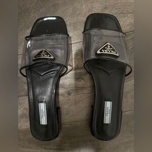 Prada Black and Clear Slide Sandals